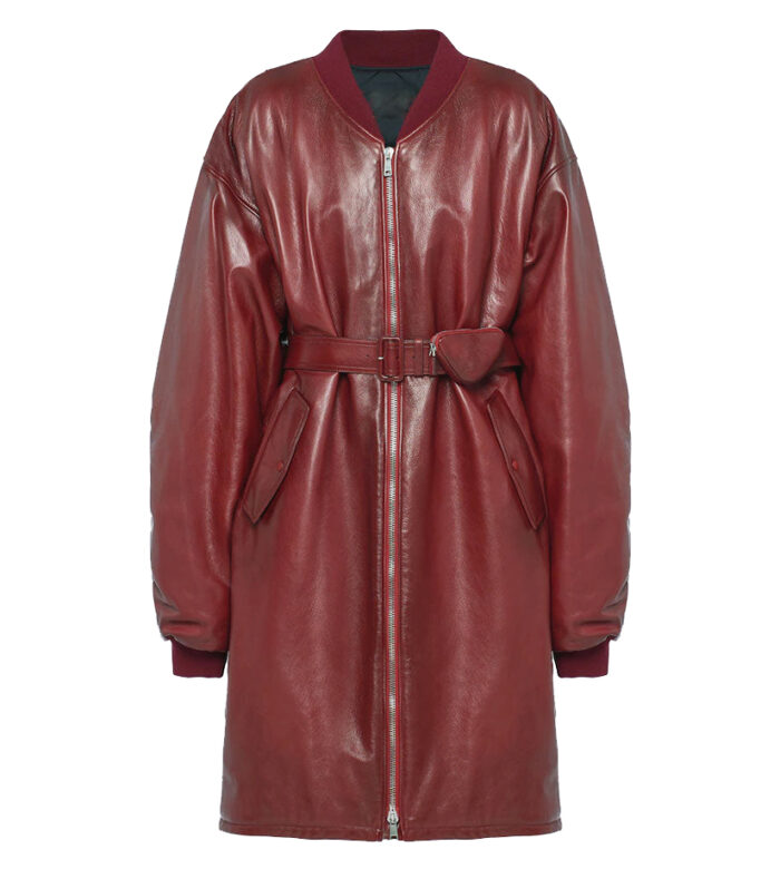 Women's Red Sheepskin Leather Bomber Jacket Coat