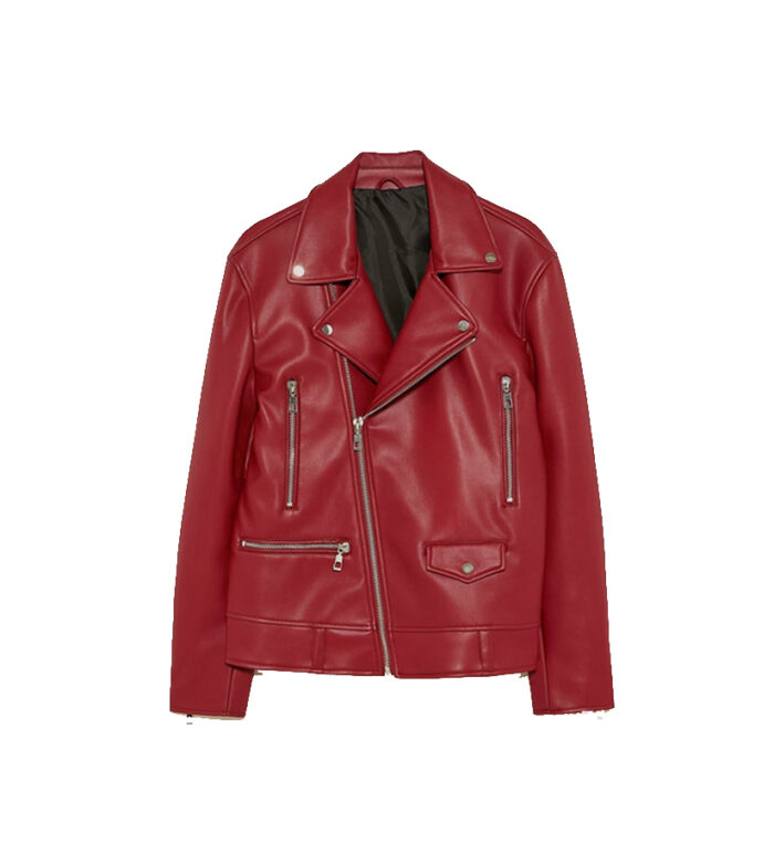 Women's Utility Red Leather Biker Jacket