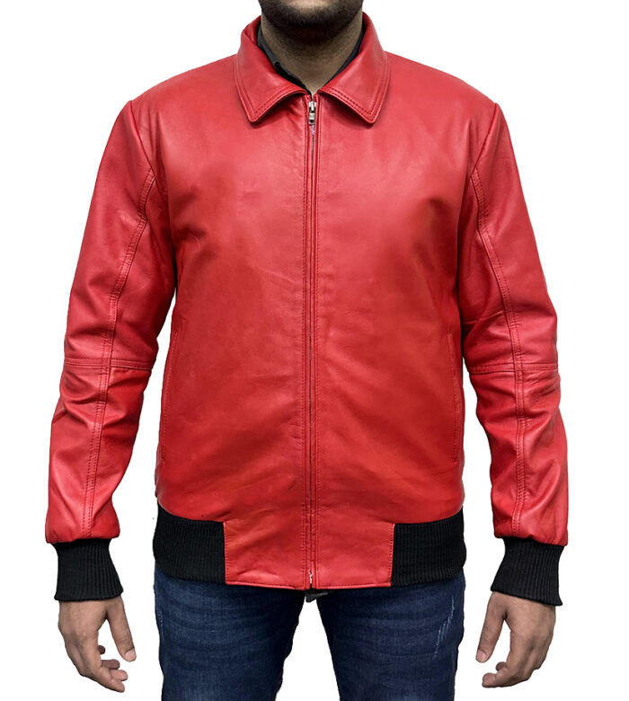 Drakes Albanian Flag Red Leather Jacket