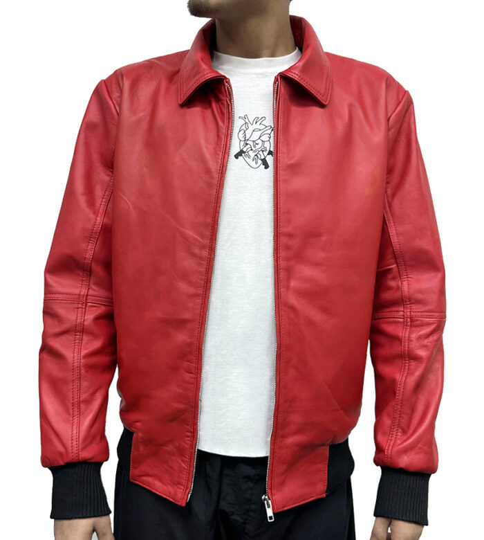 Drakes Albanian Flag Red Leather Jacket