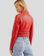 Women's Red Studded Leather Jacket