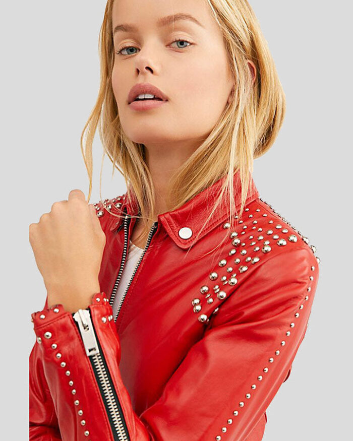 Women's Red Studded Leather Jacket