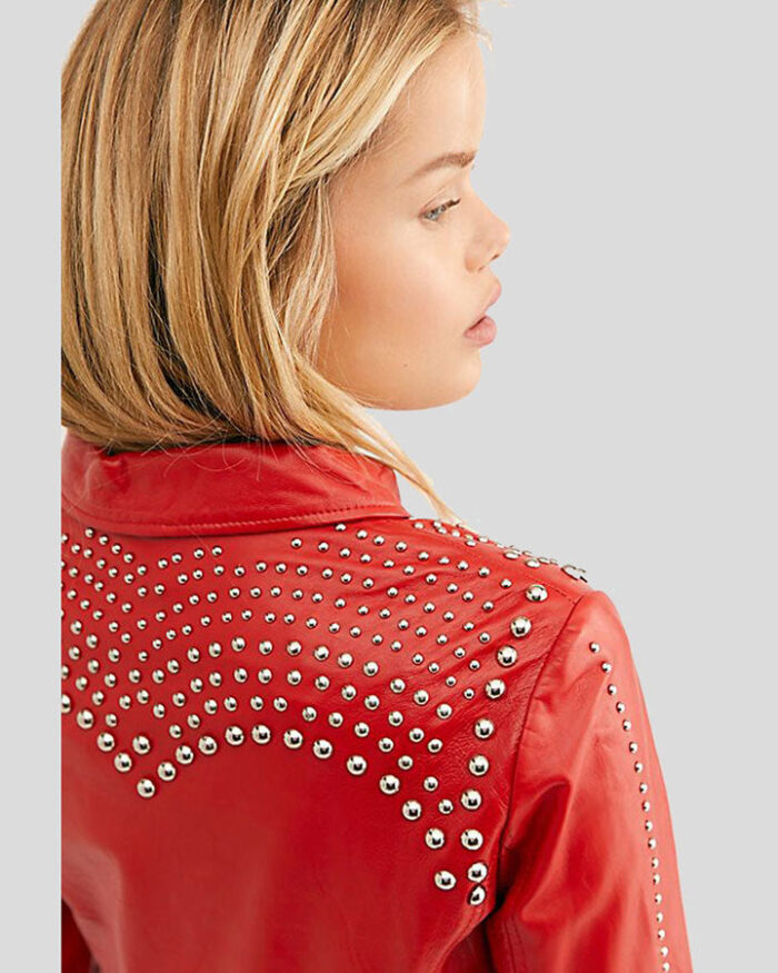 Women's Red Studded Leather Jacket