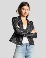 Women's Black Biker Studded Leather Jacket