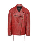 Women's Red Sheepskin Biker Leather Jacket