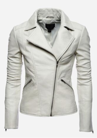 Ladies white leather jacket hotsell