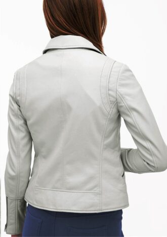 Adalyn Cafe Racer White Leather Jacket