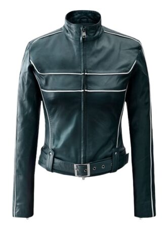 Adalyn Light Green Biker Leather Jacket