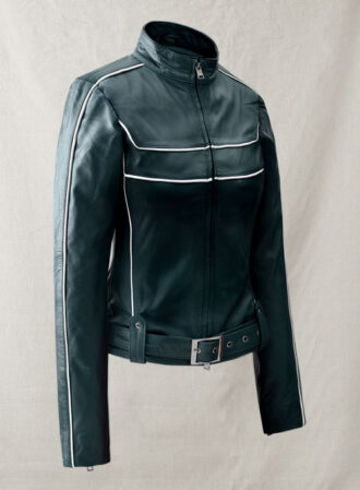 Adalyn Light Green Biker Leather Jacket