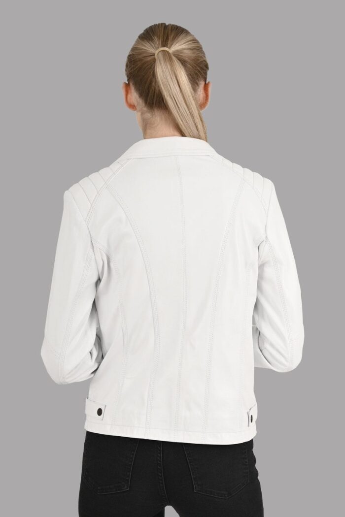 Alia Biker White Leather Jacket