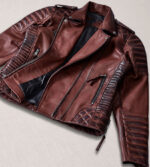 Carolyn Maroon Distressed Biker Leather Jacket