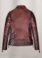 Carolyn Maroon Distressed Biker Leather Jacket