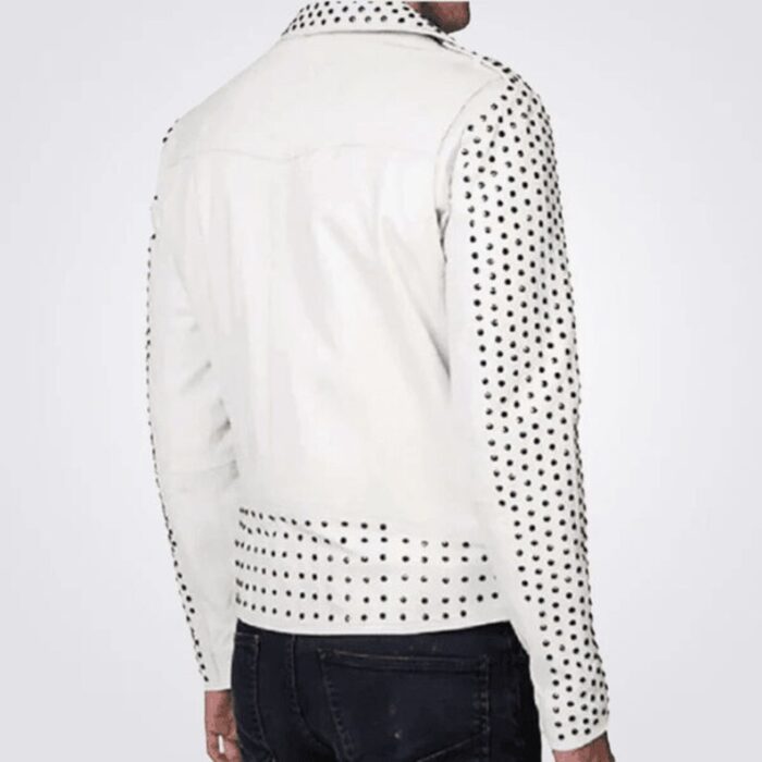 Chris Studded Moto White Leather Jacket