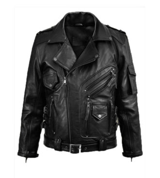 Eaton Black Zippered Biker Leather Jacket