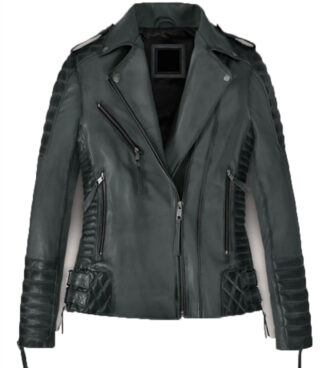 Haley Ray Black Quilted Biker Leather Jacket