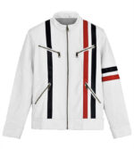 Henry Cafe Racer White with Color Stripe Leather Jacket