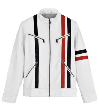 Henry Cafe Racer White with Color Stripe Leather Jacket