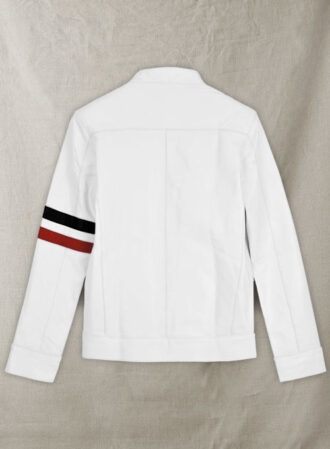 Henry Cafe Racer White with Color Stripe Leather Jacket