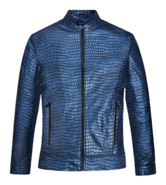 Hubert Croc Metallic Blue Leather Jacket