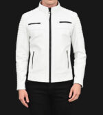 Inferno Quilted Cafe Racer White Leather Jacket