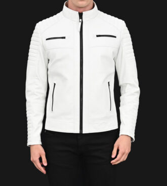 Inferno Quilted Cafe Racer White Leather Jacket