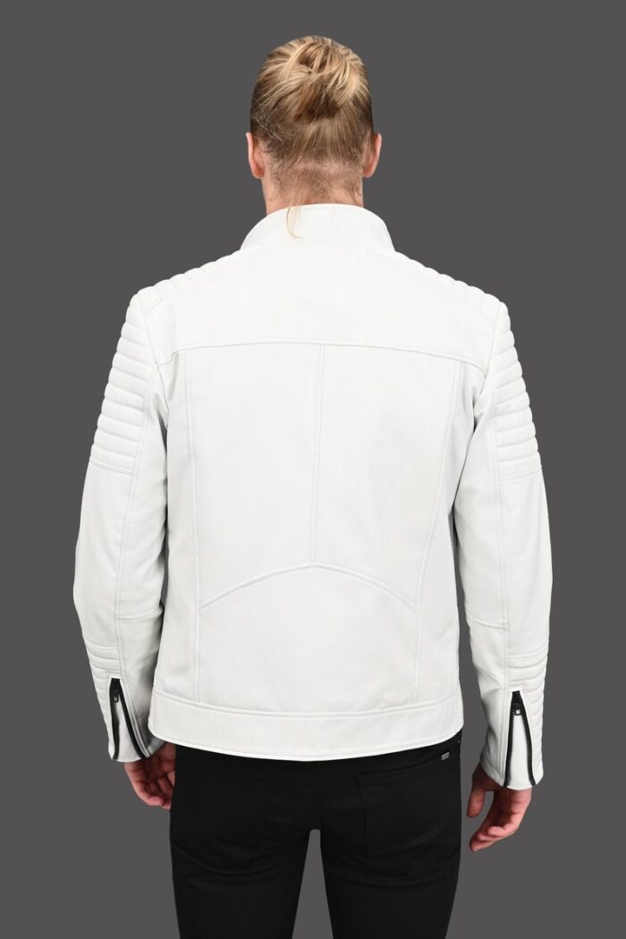 Inferno Quilted Cafe Racer White Leather Jacket