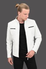 Inferno Quilted Cafe Racer White Leather Jacket