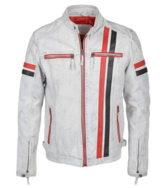 Joe Biker Style Motorbike White Genuine Leather Jacket