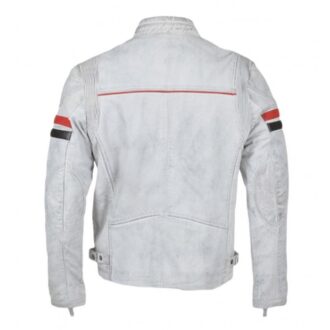 Joe Biker Style Motorbike White Genuine Leather Jacket