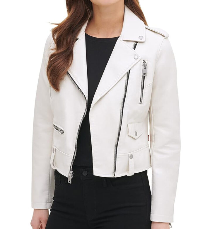 Kelsee Motorcycle White Leather Jacket