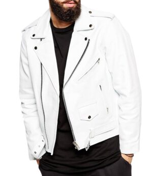 Lauren Biker White Leather Jacket