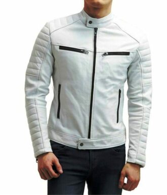 Make a statement with the Morgan Quilted Cafe Racer White Leather Jacket. Timeless design meets contemporary flair for versatile style.