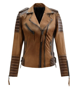 Nexi Tan Brown Moto Leather Jacket