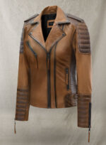 Nexi Tan Brown Moto Leather Jacket