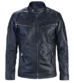 Noah Cafe Racer Blue Leather Jacket