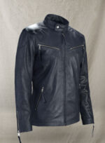 Noah Cafe Racer Blue Leather Jacket