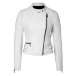 Rumy Biker Quilted White Leather Jacket