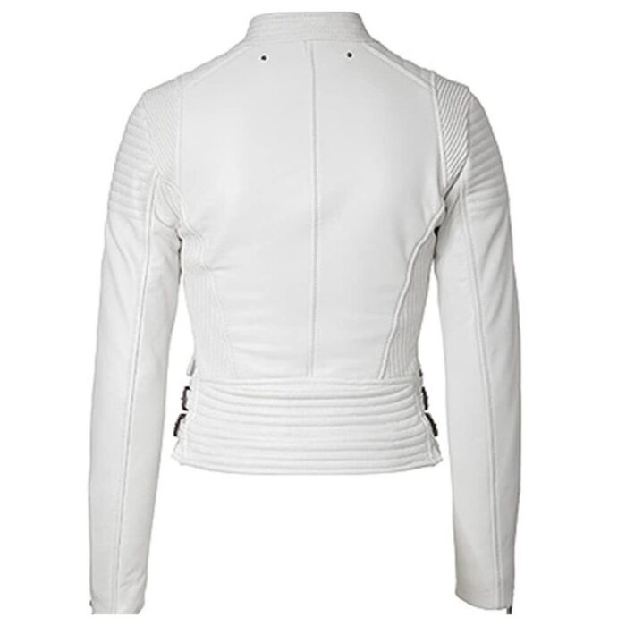 Rumy Biker Quilted White Leather Jacket