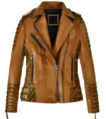 Savant Mustard Brown Distressed Biker Leather Jacket