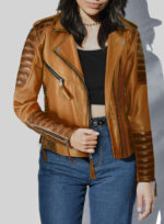 Savant Mustard Brown Distressed Biker Leather Jacket