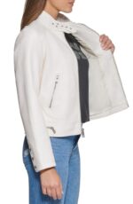 Savant White Biker Leather Jacket