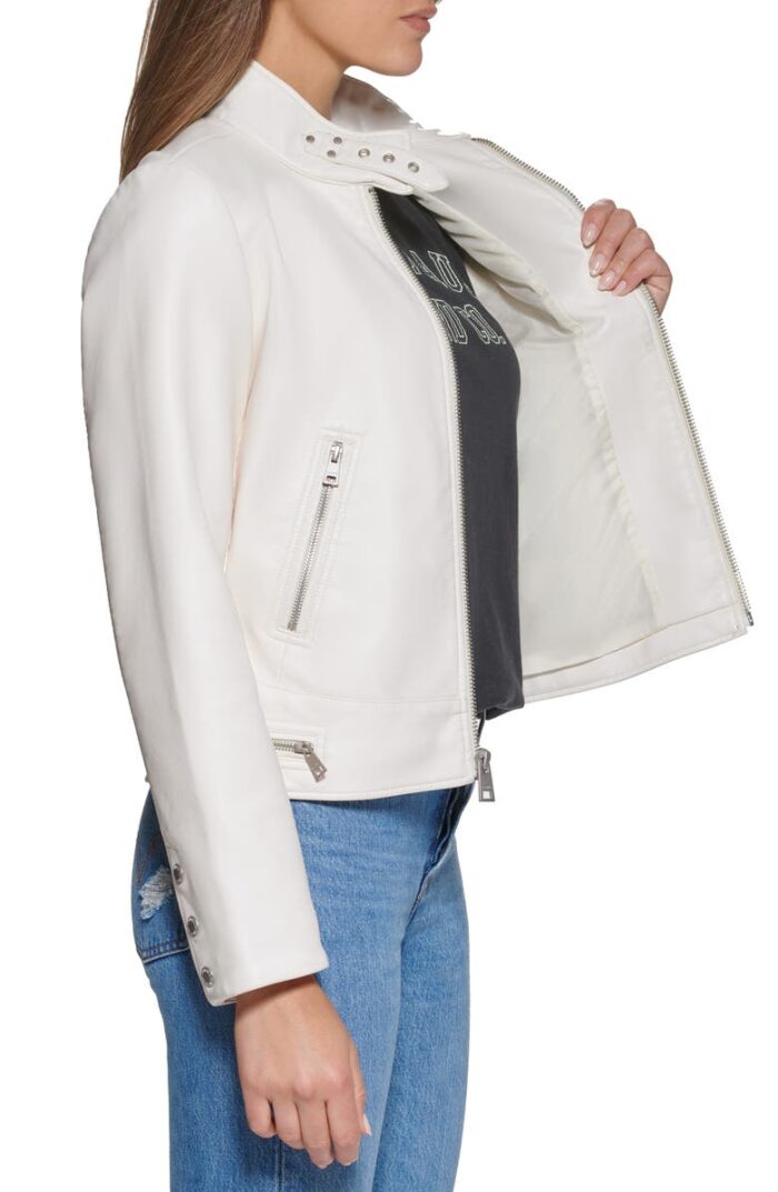 Savant White Biker Leather Jacket