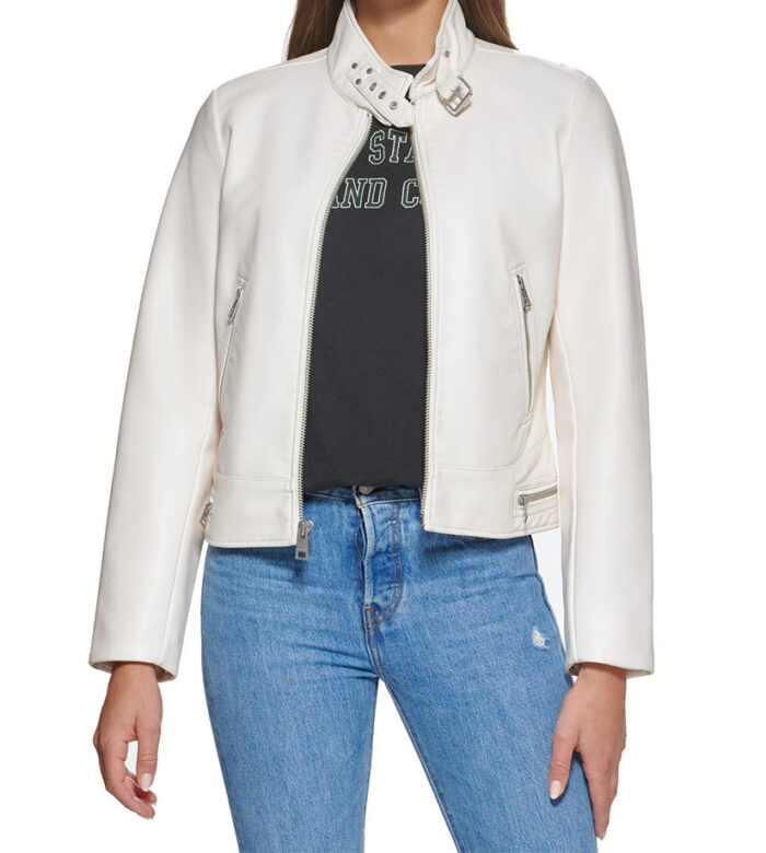 Savant White Biker Leather Jacket