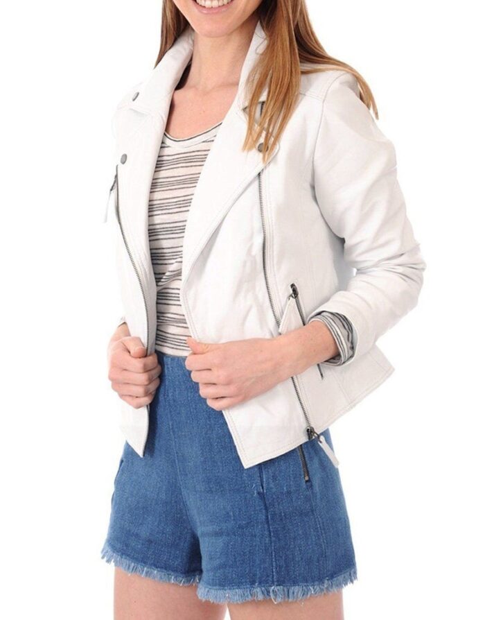 Selina Biker White Leather Jacket