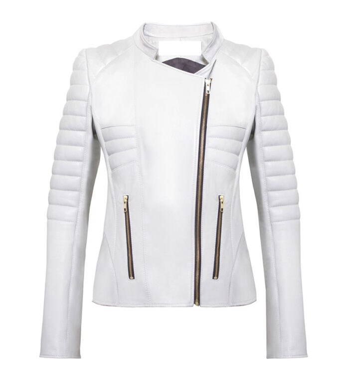 Stella Cafe Racer Quilted White Leather Jacket