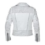 Vixen Biker Studded White Leather Jacket