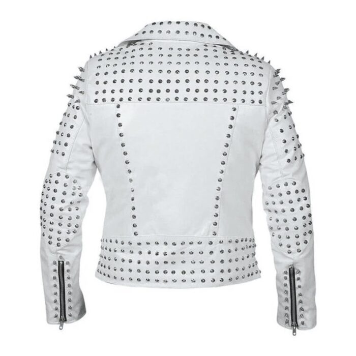 Vixen Biker Studded White Leather Jacket