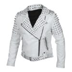 Vixen Biker Studded White Leather Jacket