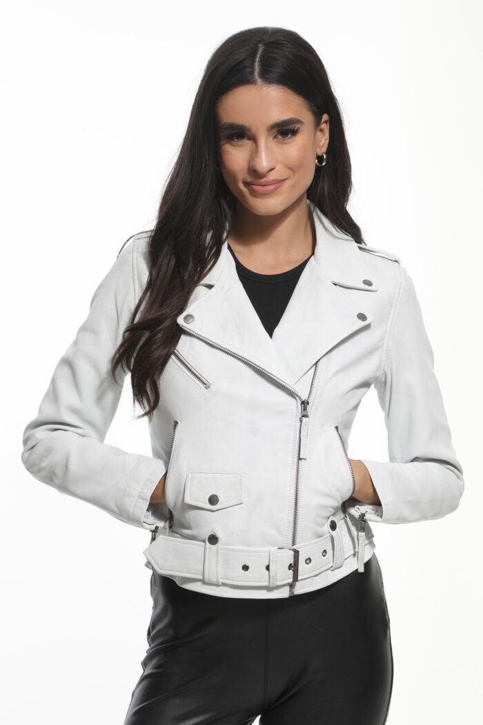 Zenith Biker White Leather Jacket