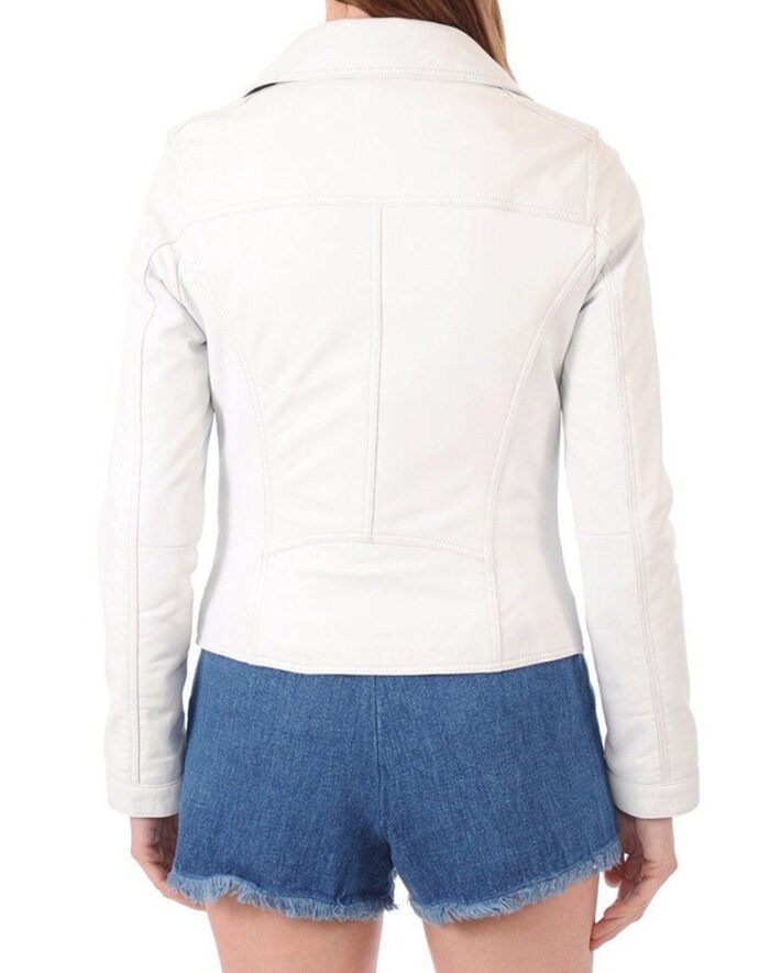 Zenna Biker White Leather Jacket